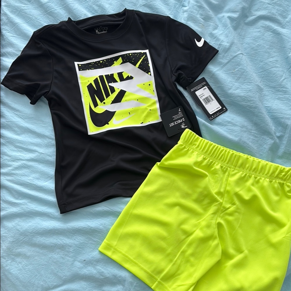 Nike NWT Black Tee and Neon Green Shorts Set